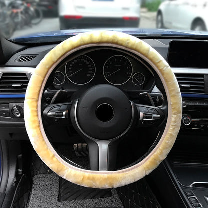 Premium Soft Short Fur Car Steering Wheel Cover High-density Warm Plush Winter Steering Wheel Protector Cover 38cm Accessories
