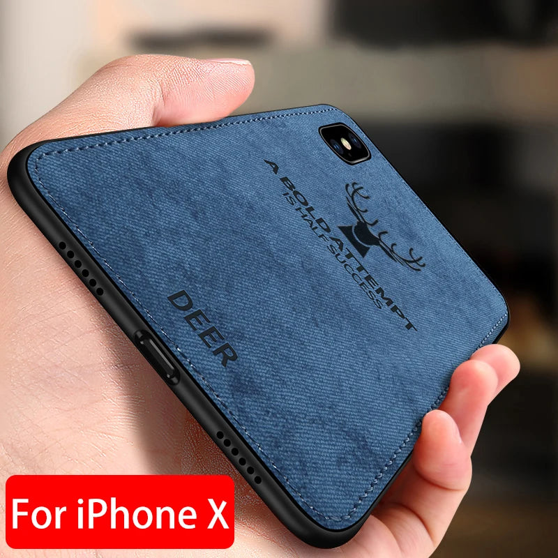 Luxury Deer Print Cloth Texture Case For iPhone 15 14 13 12 Mini 11 Pro X XS MAX XR Phone Cases Soft Cover Silicone Shockproof