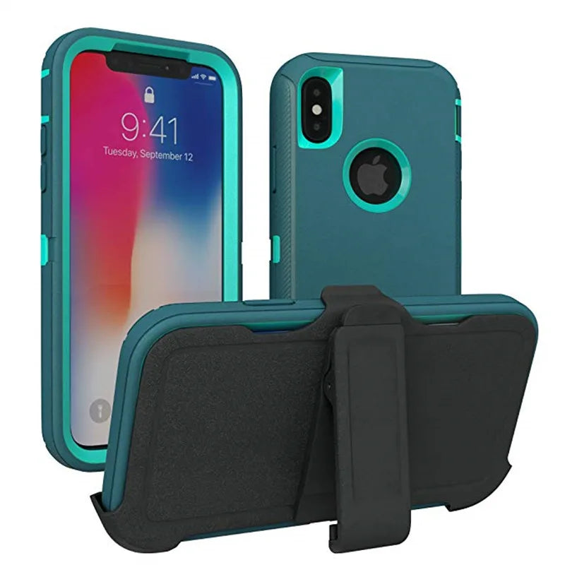 3 in 1 Armor Shock Proof Case for iPhone X XS MAX XR Defender Clip Case for iPhone 16 15 14 13 12 11 Pro Max Mini 6 6s 7 8 plus