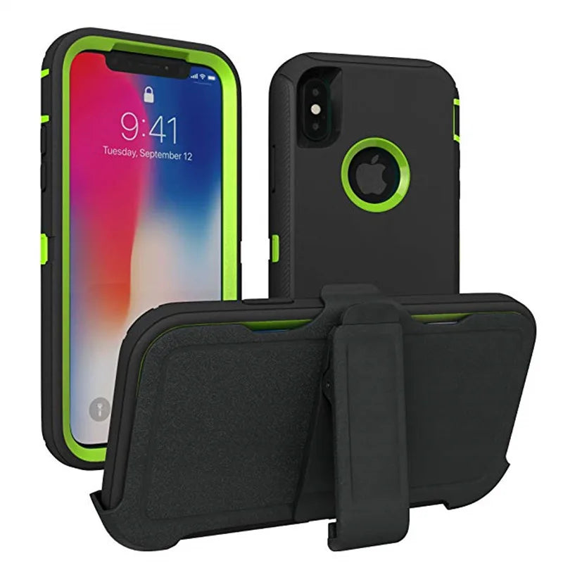 3 in 1 Armor Shock Proof Case for iPhone X XS MAX XR Defender Clip Case for iPhone 16 15 14 13 12 11 Pro Max Mini 6 6s 7 8 plus