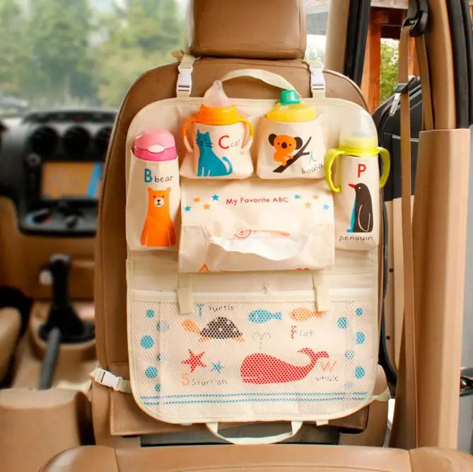 Cute Cartoon Lion Car Organizer Seat Back Storage Bag Hanging Stowing Tidying Baby Kids Travel Universal Auto Multi-pocket Bag