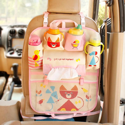 Cute Cartoon Lion Car Organizer Seat Back Storage Bag Hanging Stowing Tidying Baby Kids Travel Universal Auto Multi-pocket Bag