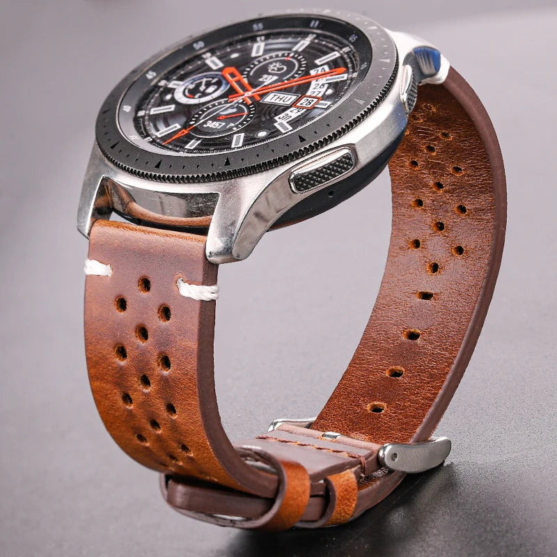 Breathable Watchband Strap Oil Wax Genuine Leather 18mm 20mm 22mm 24mm Women Men Cowhide Wrist Watch Band Black Brown Belt