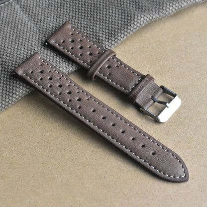 Genuine Leather Watchstrap Brown Porous Breathable Watch Band 18mm 20mm 22mm 24mm Handmade Stitching for Watch Wist Bracelets