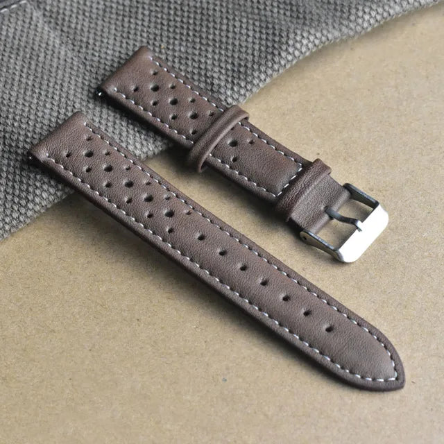 Genuine Leather Watchstrap Brown Porous Breathable Watch Band 18mm 20mm 22mm 24mm Handmade Stitching for Watch Wist Bracelets