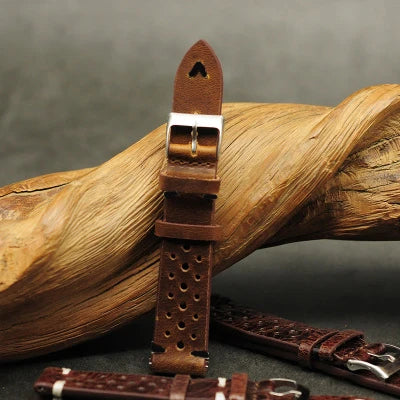 Genuine Leather Watchstrap Brown Porous Breathable Watch Band 18mm 20mm 22mm 24mm Handmade Stitching for Watch Wist Bracelets