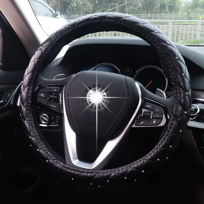 New Luxury Crystal Car Steering Wheel Covers for Women Girls Leather Rhinestone Covered Steering-Wheel Car Interior Accessories