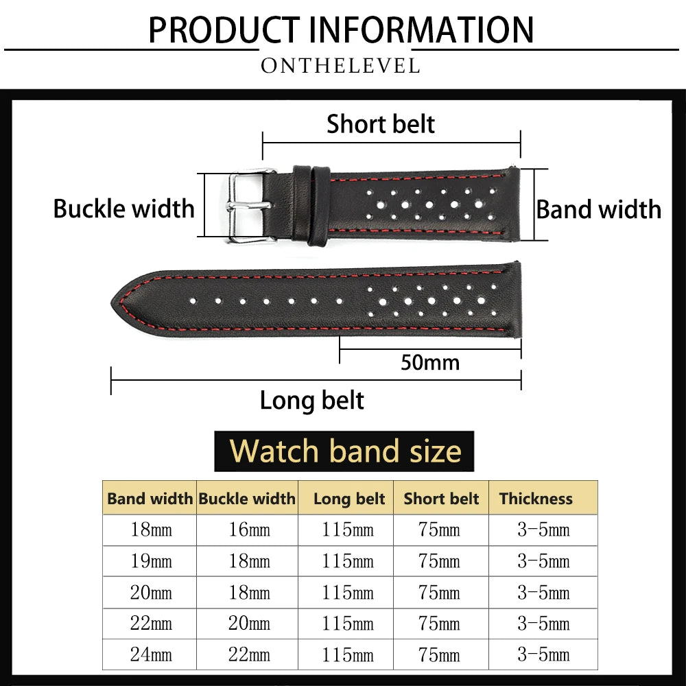 Genuine Leather Watchstrap Brown Porous Breathable Watch Band 18mm 20mm 22mm 24mm Handmade Stitching for Watch Wist Bracelets