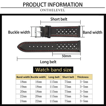 Genuine Leather Watchstrap Brown Porous Breathable Watch Band 18mm 20mm 22mm 24mm Handmade Stitching for Watch Wist Bracelets
