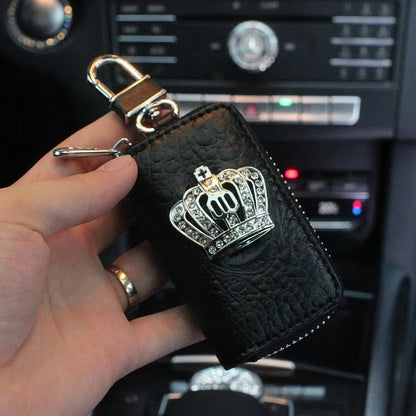 Universal PU Leather Car Steering Wheel Cover Bling Rhinestone Crystal Car Interior Decro with Crystal Crown Accessories Black