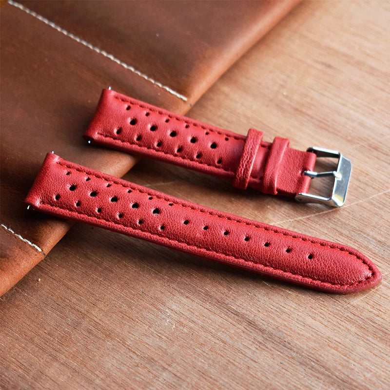 Genuine Leather Watchstrap Brown Porous Breathable Watch Band 18mm 20mm 22mm 24mm Handmade Stitching for Watch Wist Bracelets
