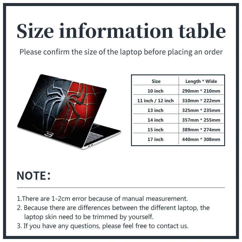DIY Cover Laptop Skins Stickers Notebook PVC Skin13.3"14"15.6"17.3"Vinyl Cool Stickers Decorate Decal for Macbook/Lenovo/Asus/HP