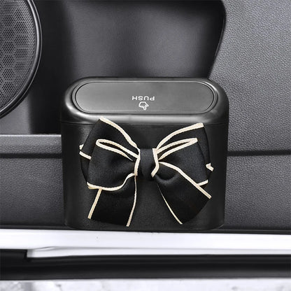 Cute Bowknot Car Trash Bin Can Hanging Auto Dust Organizer Rubbish Bag Garbage Container Storage Box Bucket Auto Accessories
