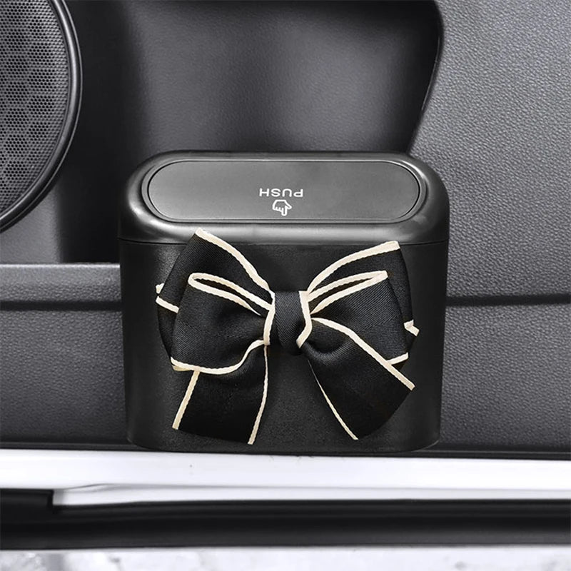 Cute Bowknot Car Trash Bin Can Hanging Auto Dust Organizer Rubbish Bag Garbage Container Storage Box Bucket Auto Accessories