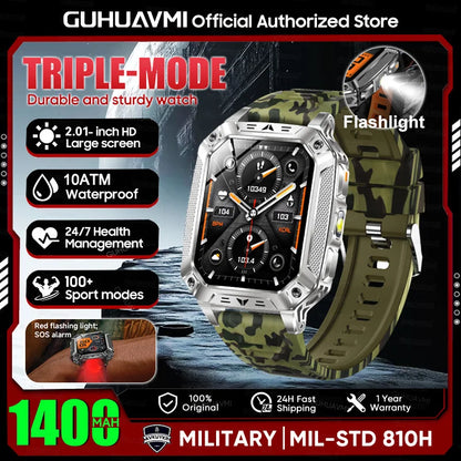 2026 New 1400mAh Large Battery Military Outdoor 2.01 inches Smart watch Men 10ATM Waterproof Bluetooth Call Sports Smart Watch