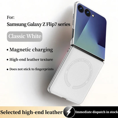 For Magsafe Magnetic Leather Phone Case for Samsung Galaxy Z Flip 8 7 6 5 4 ZFlip 7FE 5G Wireless Charging Protective Back Cover