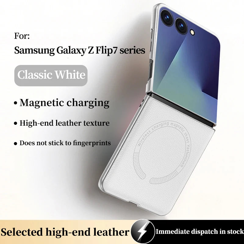 For Magsafe Magnetic Leather Phone Case for Samsung Galaxy Z Flip 8 7 6 5 4 ZFlip 7FE 5G Wireless Charging Protective Back Cover