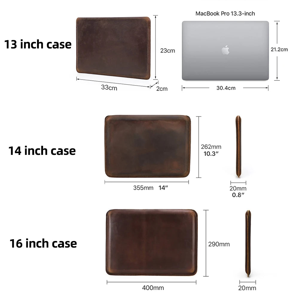 CONTACTS FAMILY Genuine Leather Laptop Sleeve Case For Macbook Pro Air 13 14 16 M4 M3 M2 Cover HP DELL XPS 13 Computer Bag Men