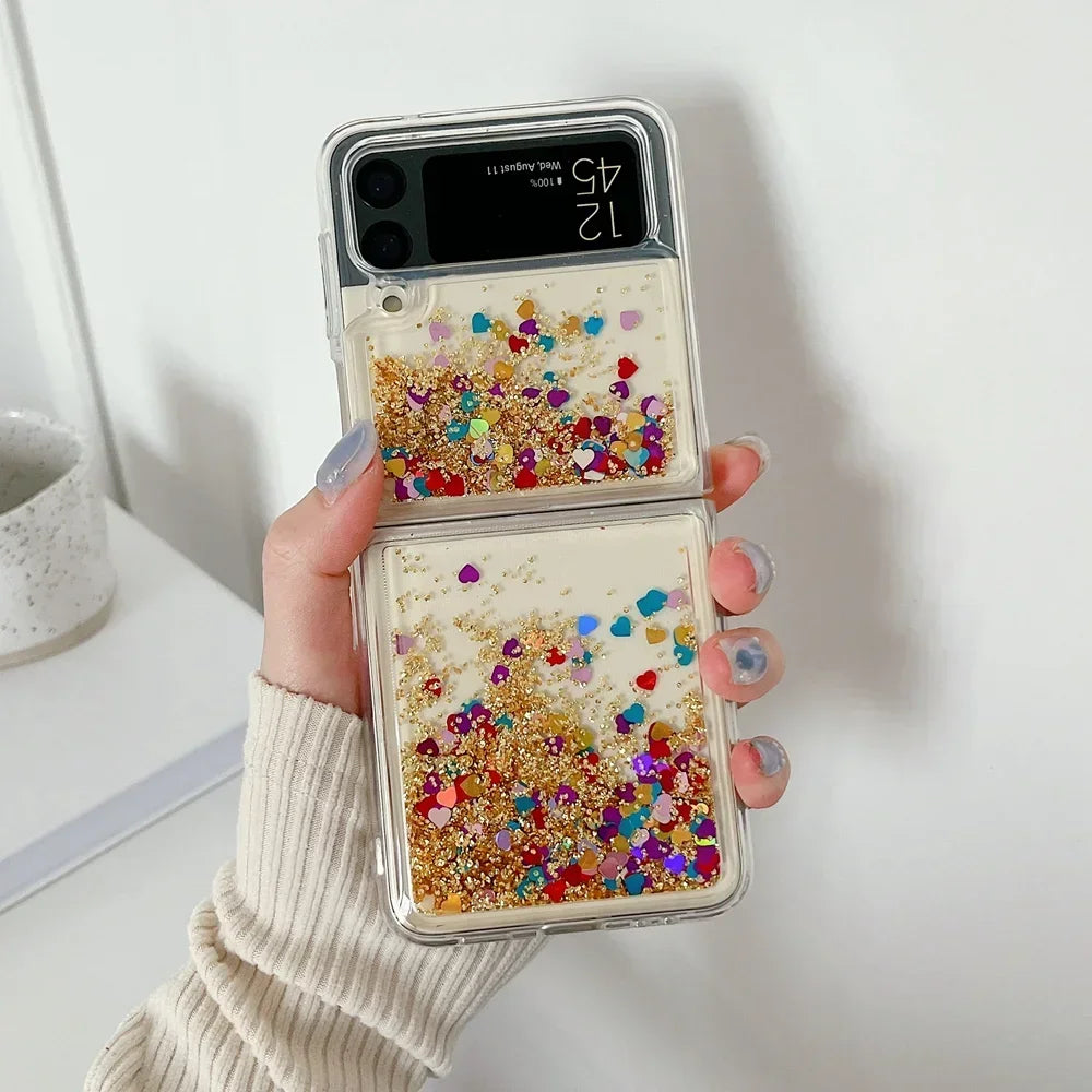 for Samsung Z Flip 8 Quicksand Love Heart Case For Samsung Galaxy Z Flip 7 6 5 4 3 Z flip 8 Glitter Fluorescence Luminous Cover