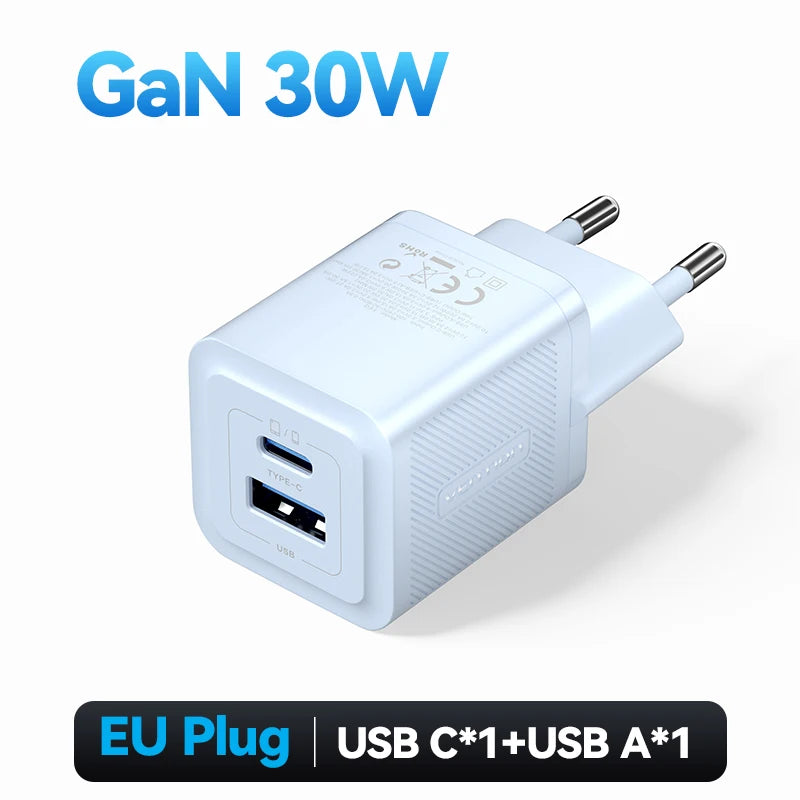 Vention GaN 30W Fast Charger for iPhone 17 16 15 14 13 PD3.0 Charger for iPad Pro Xiaomi Samsung USB Type C Mobile Phone Charger