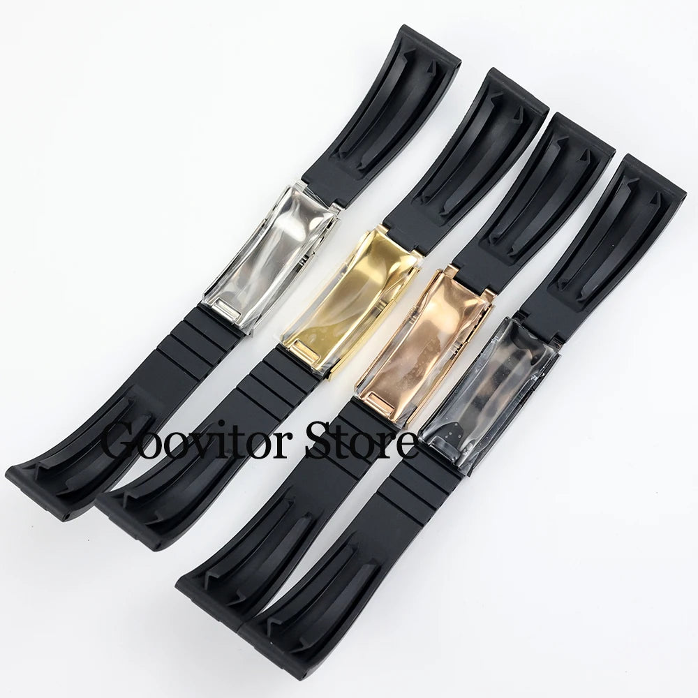 High quality 20mm width rubber strap black/rose gold/silver Folding safety buckle fit sub gmt yacht-master NH35 watch case 40mm