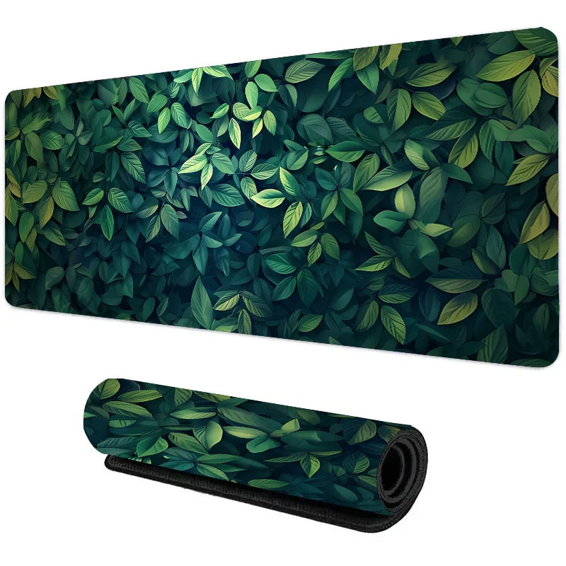 Botanical Green Floral Plant Mouse Pad Large Desk Pad Non-Slip Gaming accessories Mouse Mat Stitched Edges for Office and Home