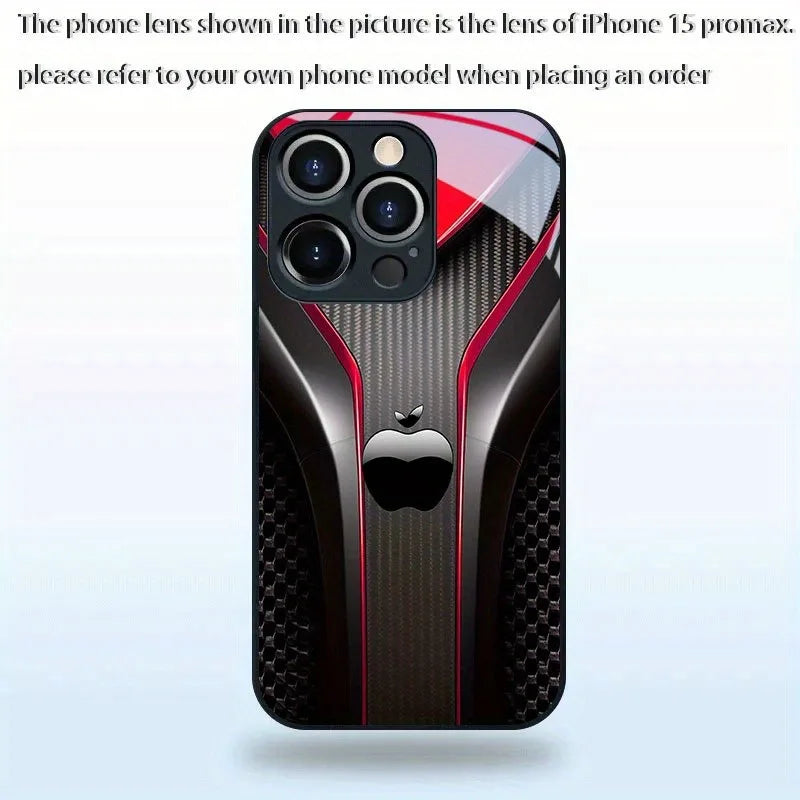 Red Carbon Fiber For Apple Pattern Glass Black Phone Case For iPhone 17 16 15 14 13 12 11 Pro Max 17 Air 7 8 Plus XR XS X Cover