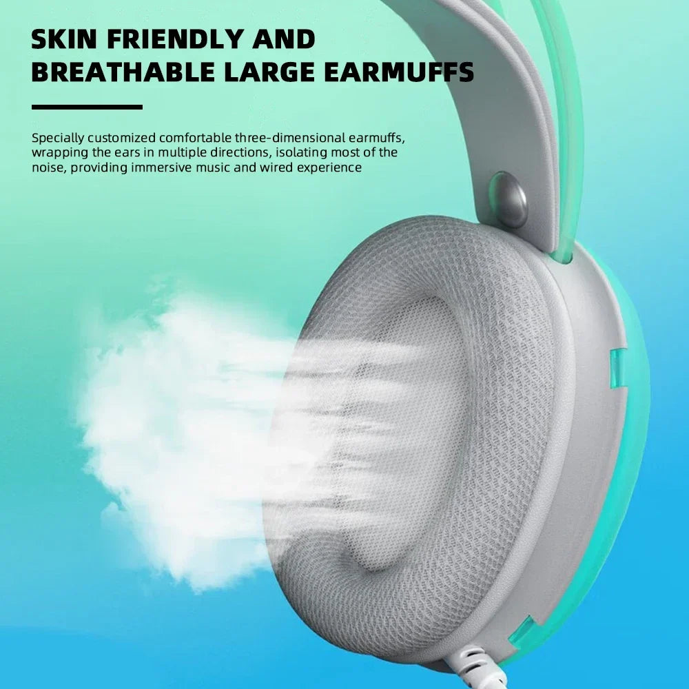 AULA S505 Esports Gaming Headphones Computer USB Wired Headset RGB Cool Light Effect Headband Transparent Earphone for PC Laptop