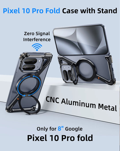 Eary Frameless Case for Google Pixel 9 10 Pro Fold 360°Rotatable Magnetic Ring Stand Phone Case Metal Drop Shockproof Protective