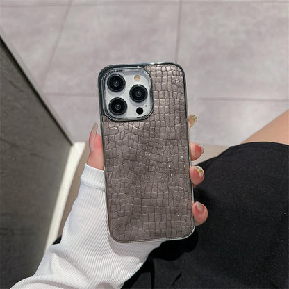 Luxury Glossy Crocodile Pattern Case For iPhone 17 Air 16 15 14 13 12 11 Pro Max Plus Plating Cool Armor Shockproof Bright Cover
