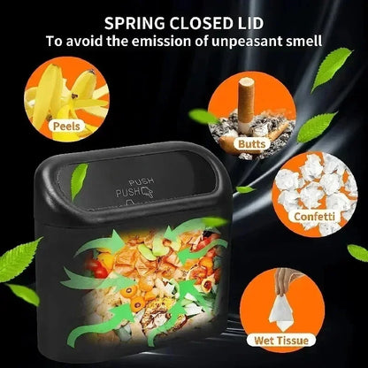 Leakproof Mini Car Trash Can With Lid Vehicle Interior Accessory Comes With 10 Rolls 150Pcs Black Garbage Bags