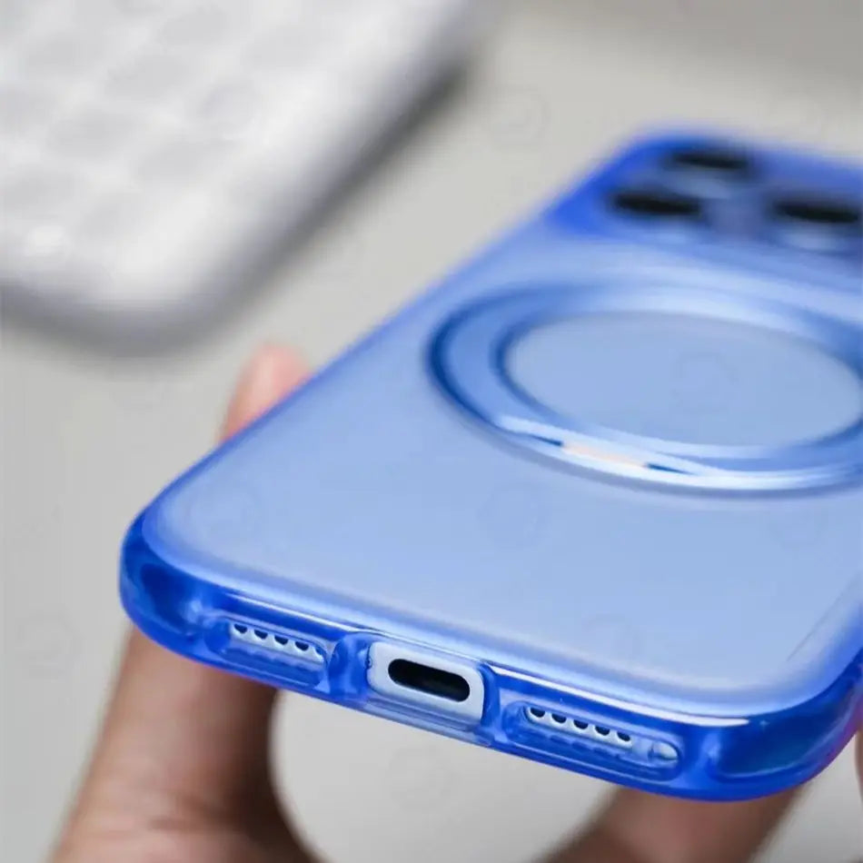 For Magsafe Anti-knock Airbag Matte Translucent Case For iPhone 16 17 18 Pro Max Rotate Magnetic Bracket Shockproof Armor Cover