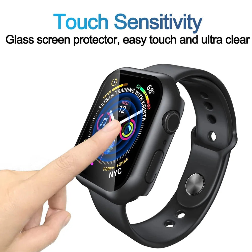 Glass+Matte Watch Cover for Apple Watch Case 45mm 41mm 44mm 40mm 42mm 38mm Bumper+Screen Protector for Iwatch SE 8 7 6 5 4 3 2 1
