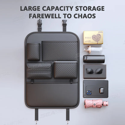 SEAMETAL Multi-functional Car Seat Back Organizer High-Capacity Multi-Pocket Backseat Storage Bag Wear-Resistant Anti Kick Mat