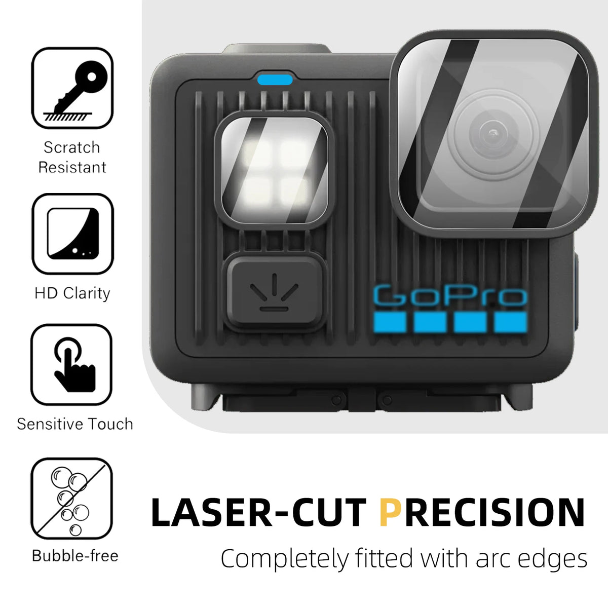 9H Hardness Glass for Gopro Lit Hero, Screen & Lens Protector Clear Ultra-HD Tempered Glass Anti-scratch Film Accessories