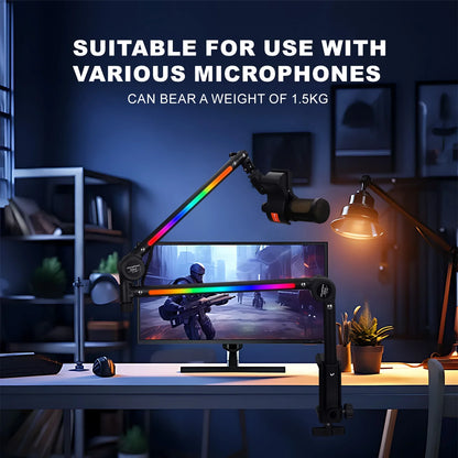Desktop Arm Holder for Microphone Stand Computer Mic Stand with RGB Lighting Cantilever Bracket for Live Singing Condenser Mic