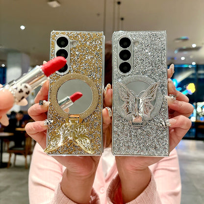 Luxury Hard PC Electroplated Frame Phone Cover for Samsung Galaxy Z Fold 7 6 5 4 8 Ultra Case with Butterfly Bracket
