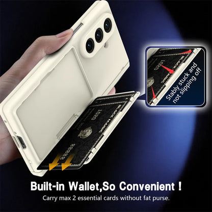 Hinge Wallet Card Slot Bracket Phone Case For Samsung Galaxy Z Fold 8Ultra 7 6 5 With Screen Glass Protect Film S Pen Slot Cover