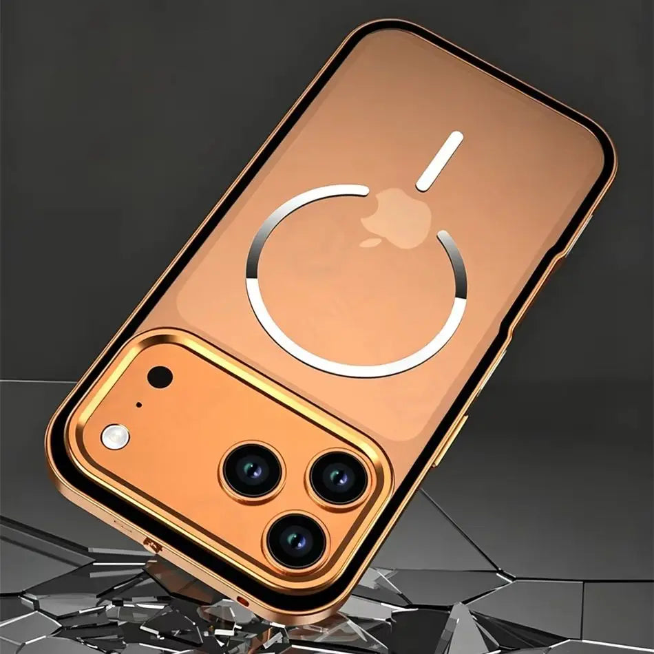 Metal Magnetic Suction Case For iPhone 17 Pro Max Air 16 15 14 13 Orange Aluminum Alloy Frame Anti-fall Matte Cover For Magsafe