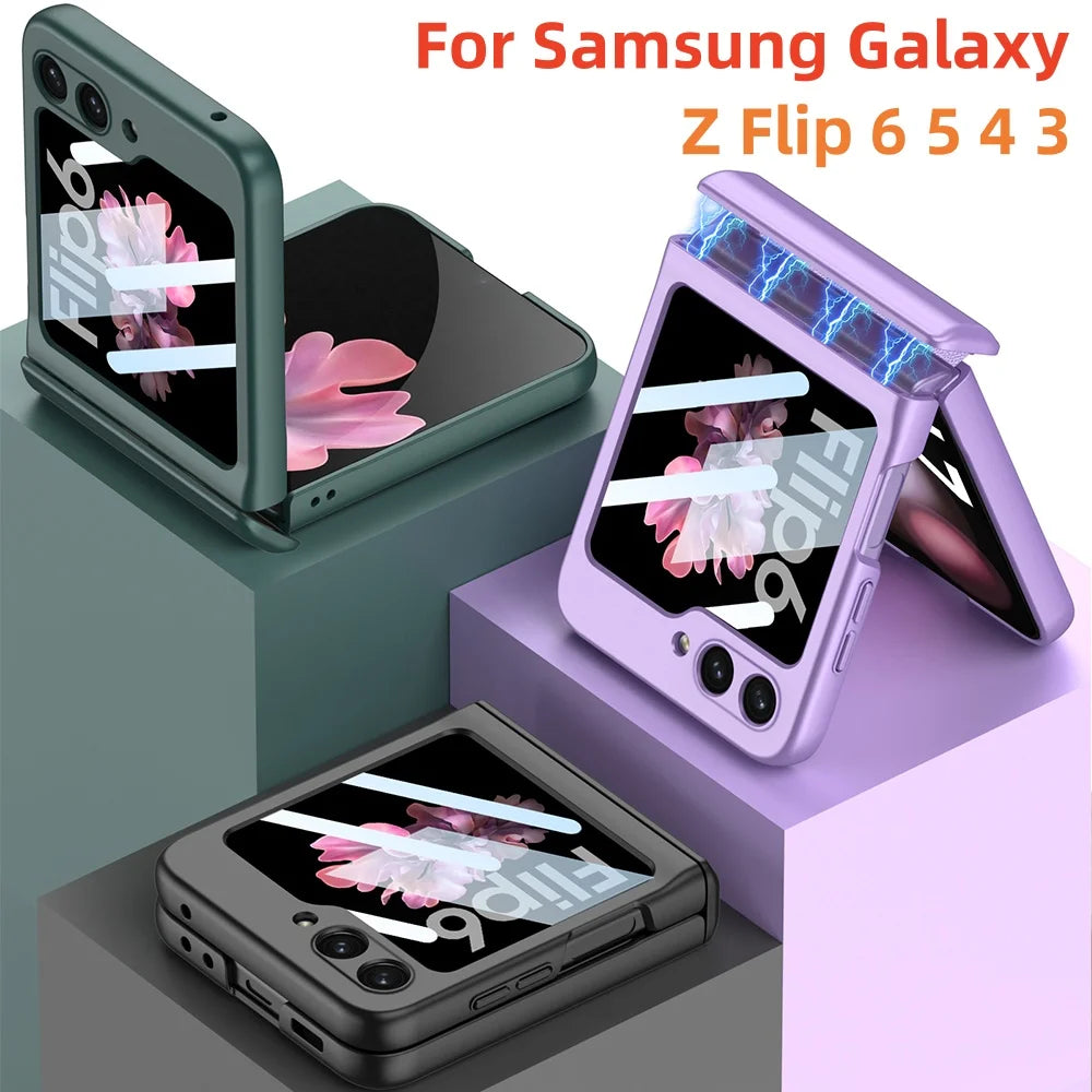 Magnetic Hinge Protection Hard PC Phone Cover for Samsung Galaxy Z Flip 8 7 6 5 4 5G Case Shockproof with Small Screen Protector