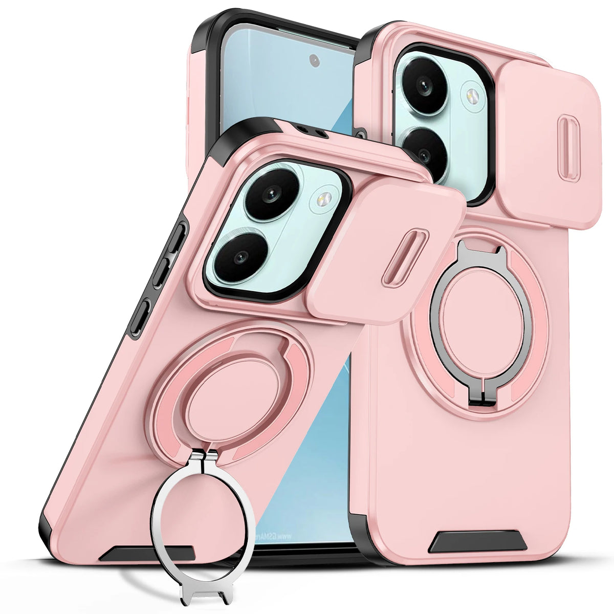 Sliding Camera Lens Protection Armor Phone Case For Xiaomi Poco X8 Pro 5G 360°Rotate Ring Holder Kickstand Shockproof Back Cover