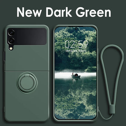Luxury Liquid Silicone Ring Holder Magnetic Bracket Phone Case For Samsung Galaxy Z Flip 3 4 5 6 7 8 Flip8 Flip7 5G Back Cover