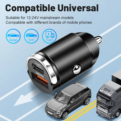 Mini 100W PD QC Pull Ring Fast Charging Car Charger USB C Car Phone Charger Adapter For iPhone 15 16 17 Xiaomi Samsung Huawei