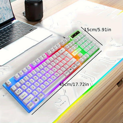 1pcsRGB Backlit Gaming Keyboard and Mouse Set, Wired 104-Key Mechanical-Feel Keyboard with LED Lighting, Ergonomic High-Precision Gaming Mouse, Plug-and-Play Keyboard and Mouse Combo for PC Gaming, Office Desk Accessories, Ho