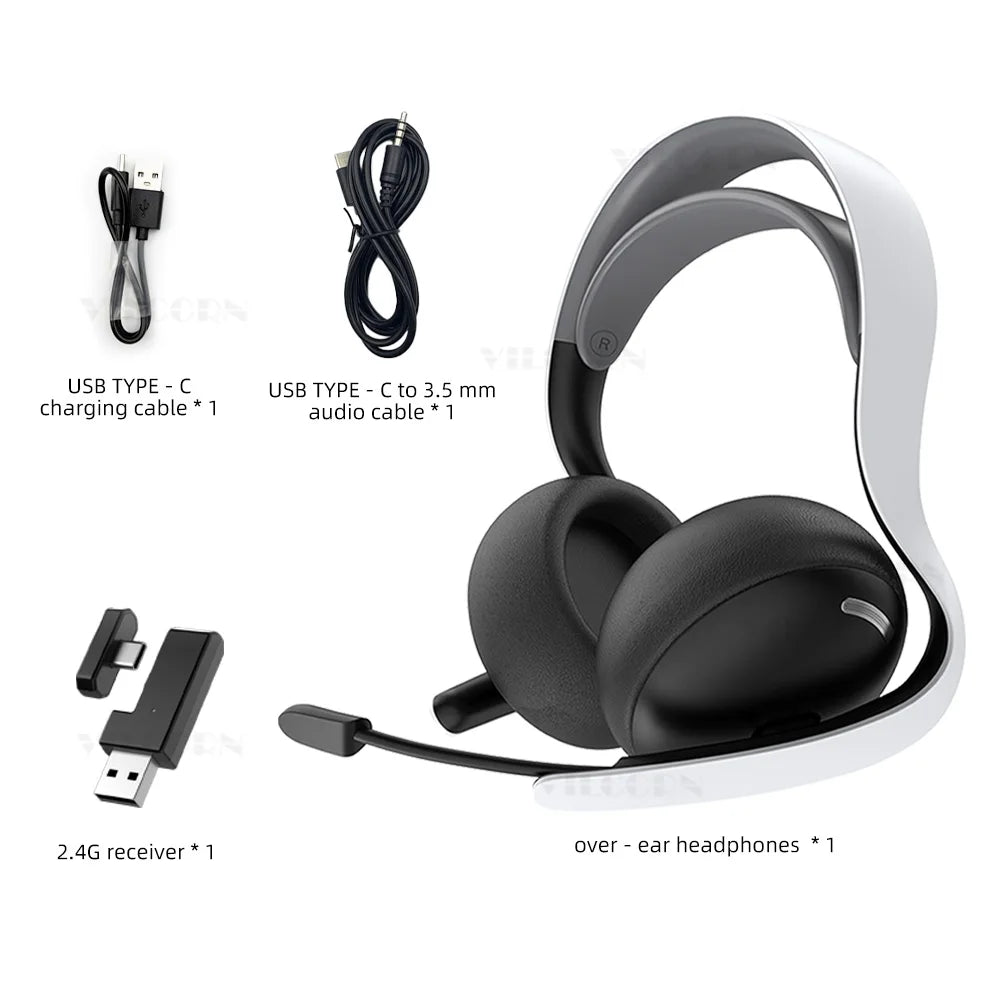 【2.4 GHz】Wireless Gaming Headset for PS5 PS4 PC Mac, BT Headphones with Retractable Microphone, 40mm Voice Coil, 50H Playtime