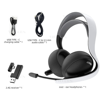 【2.4 GHz】Wireless Gaming Headset for PS5 PS4 PC Mac, BT Headphones with Retractable Microphone, 40mm Voice Coil, 50H Playtime