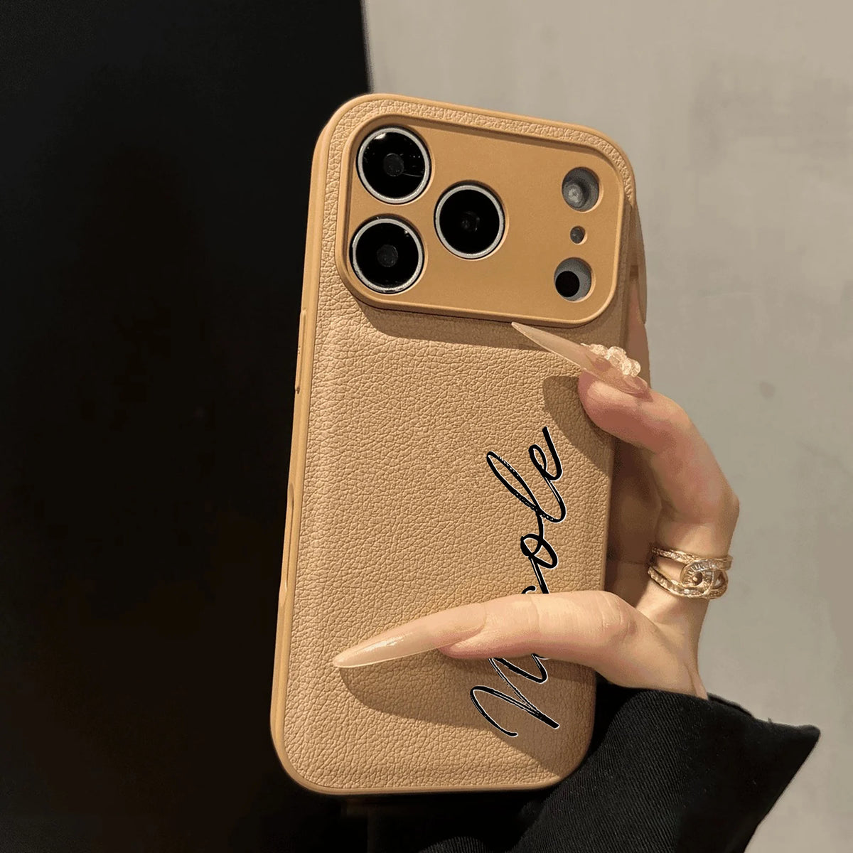 Custom Letters Name Minimalist Artificial Leather Solid Color Luxury Phone Case For iPhone 17 16 15 14 13 12 11 Pro Max 17 Air