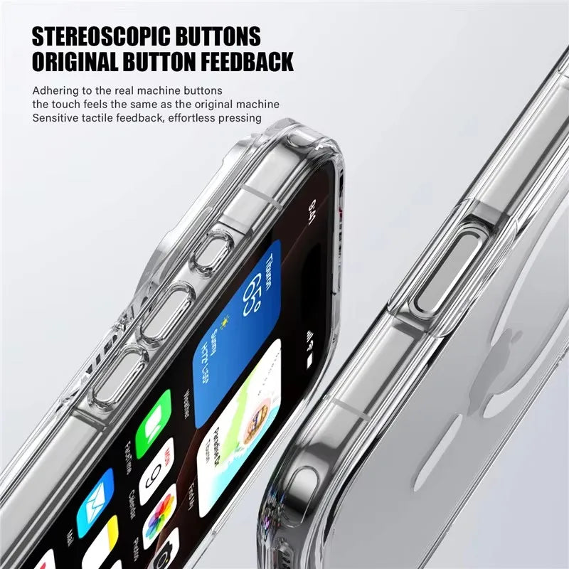 Luxury Clear Shockproof For Magsafe Magnetic Case For iPhone 17 Air 17Pro 17 ProMax Wireless Charging Shockproof Hard Back Cover