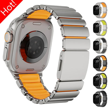 Stainless Steel+Silicone Magnetic Strap for Apple Watch Ultra 3/2 49mm Series 11 10 46mm Band for Iwatch 9 8 7 6 SE 5 45mm 44mm