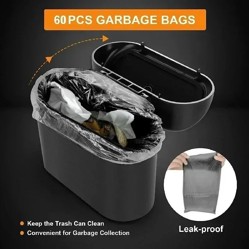 Leakproof Mini Car Trash Can With Lid Vehicle Interior Accessory Comes With 10 Rolls 150Pcs Black Garbage Bags